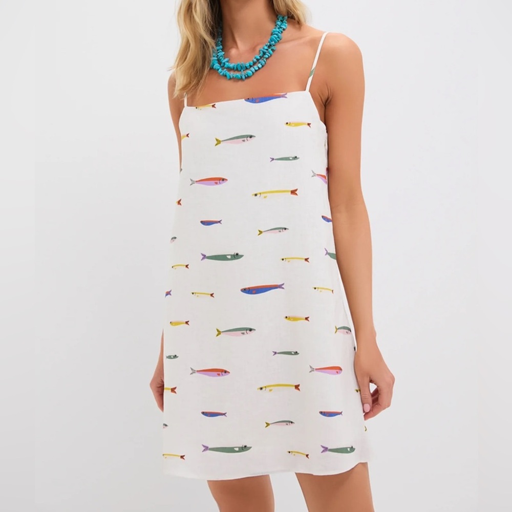 NWT Staud Laura Linen Mini Dress Pop Sardines Sz L